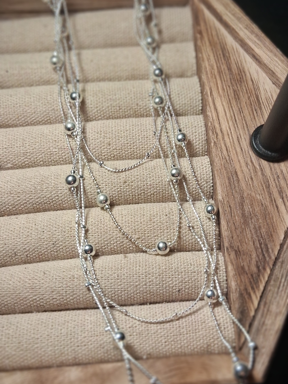 Layered Silver Bead Multi-Strand Necklace - Women's Jewelry